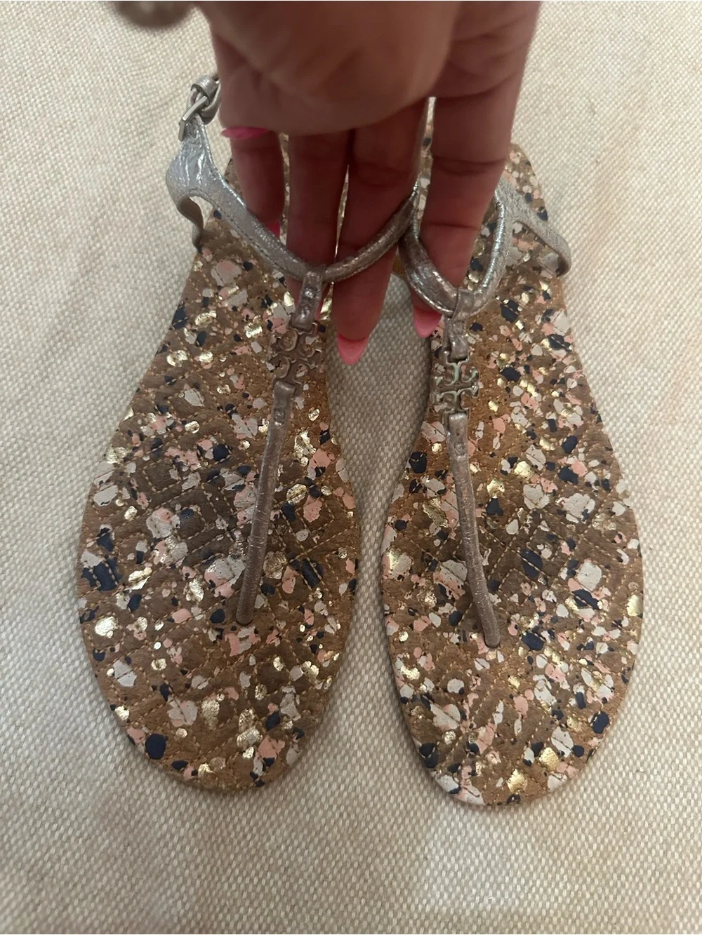 Tory Burch Metallic Silver Miller Cork Sandals Size 9.5